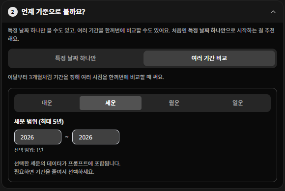 화림 만세력 멀티 시점 — 세운 범위 최대 5년 선택